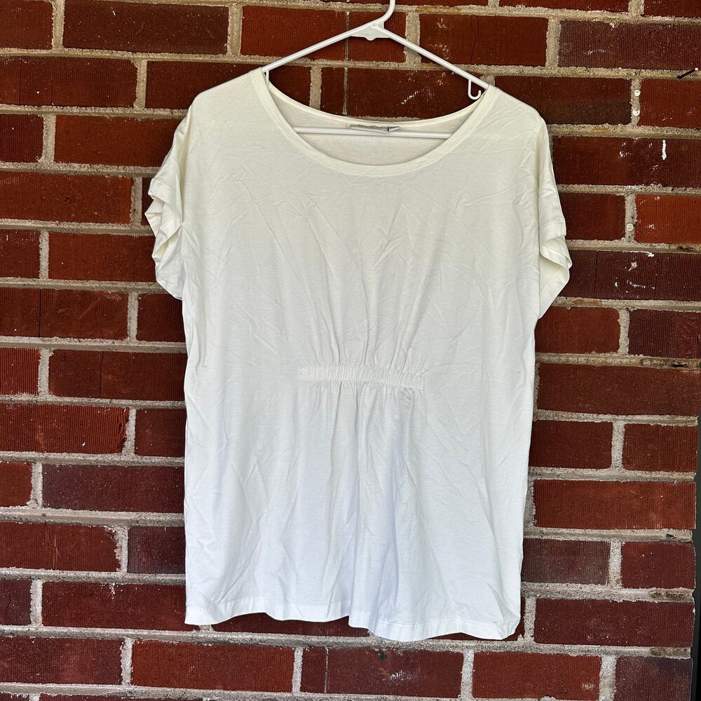 Masai Copenhagen White Gathered Waist Short Sleeve Top Women Medium
